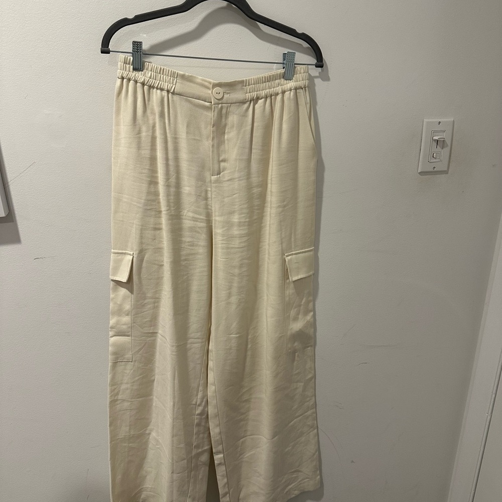 WAYF Cream Wide-Leg Pants cargo